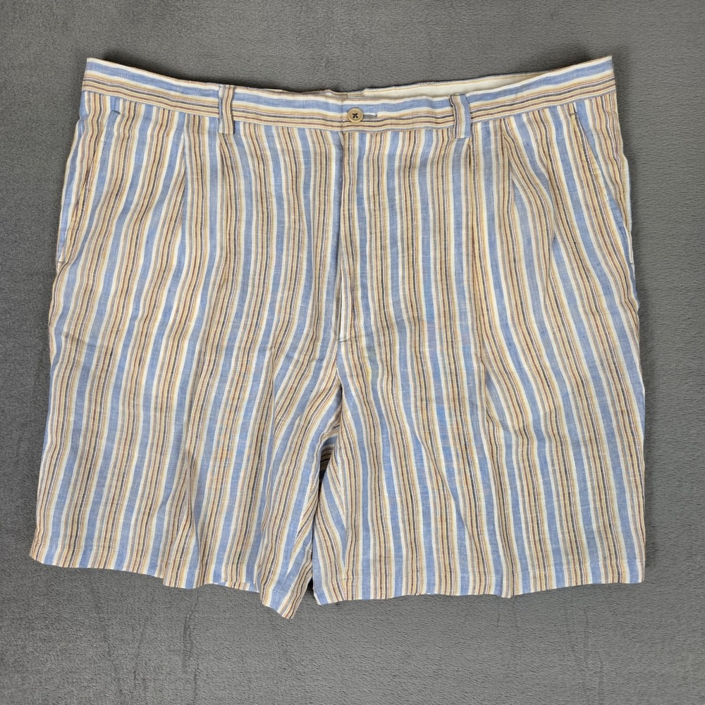 Paul Stuart Shorts Mens 42 Striped 100% Linen Preppy Classic Summer *READ